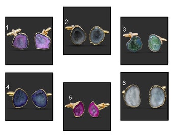 White Cufflinks Geode Druzy Gold Plated Cufflinks, Cufflinks For Men Gift for him, Gemstone Cufflinks Groom Wedding Cufflinks For his 476