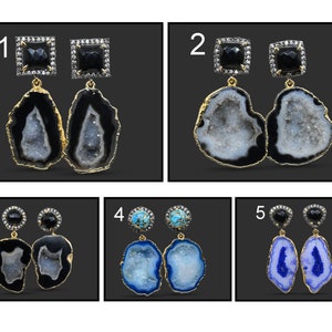 Geode Agate Geode Druzy Earrings, Multi Geode Druzy Gold Plated Earrings, Geode Druzy For Girl Earring, Geode Cubic Zircon Stud Earring 704