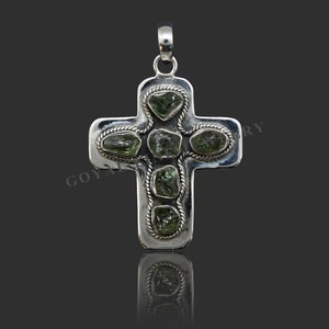 Jesus Love Green Amethyst Cross Pendant, 925 Sterling Silver Pendant, Raw Silver Cross Pendant, Rough Pendant, Birthstone Jewelry Gfj-111