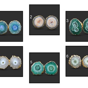 Amaizng Solar Quartz Stud Earring, 24K Gold Plated Stud Earrings, Multi Solar Quartz Earring, Blue Solar Quartz Stud Earrings For Women 568