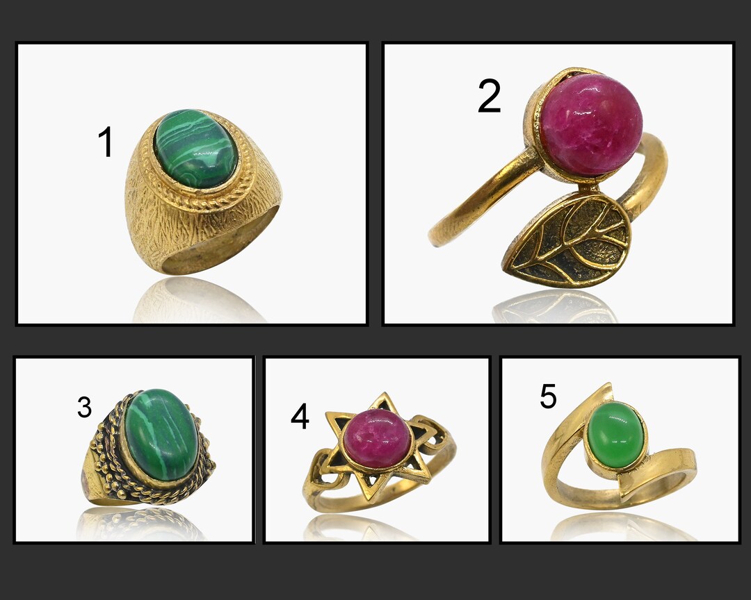 Chunky Statement Jewelry, Gold Brass Ring for Women, Gemstone Ring