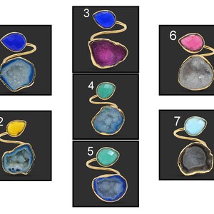 Multi Quartz Pear Geode Druzy Gold Plated Rings, Geode Druzy Rings For Women Girl, Geode Druzy Ring, Adjustable Ring For Her, Geode Ring 798