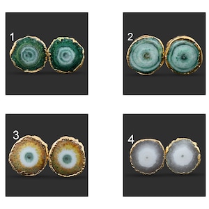 White Solar Quartz Stud Earring, 24K Gold Plated Stud Earrings, Multi Solar Quartz Earring, Green Solar Quartz Stud Earrings For Women 570