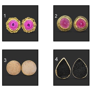 Geode Solar Quartz Stud Earring, 24k Gold Plated Stud Earrings, Sugar Geode Quartz Earring, Geode Stud Earrings For Girls Jewelry p-733