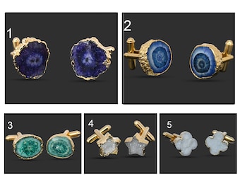 Cufflinks Star Solar Geode Druzy Gold Plated Cufflinks, Cufflinks For Men Gift for him, Gemstone Cufflinks Groom Wedding Cufflinks For his