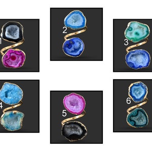 Blue Geode Druzy Ring, White Geode Druzy Gold Plated Rings, Black Geode Druzy Rings For Women Girl, Adjustable Rings For Her, Geode Ring 359