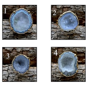 Geode Druzy Ring, Geode Druzy 24k Gold Plated Rings, White Geode Druzy Rings For Women Girl, Adjustable Rings For Her, White Geode Ring