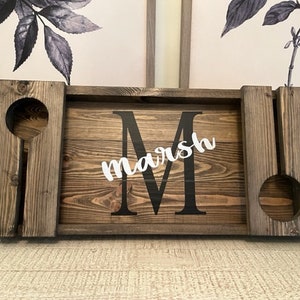 Personalized Wine Tray, Wood Wine Tray, Wine Serving Tray, Wine Tray With Handles, Wood Wine Bottle and glass Holder