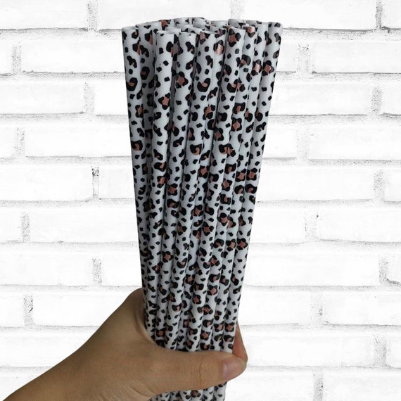 White Leopard Print Reusable Straw 9 inches