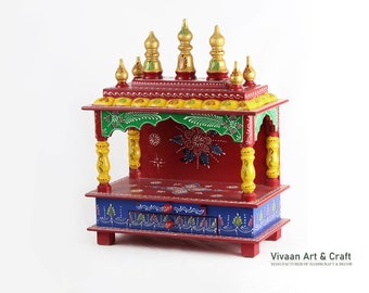 Handcrafted Wooden Temple Mandir: Indian Pooja Ghar, Wall Mount Decor