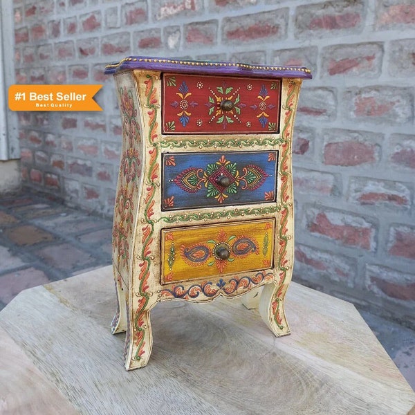 Wooden Hand Painted Drawer Chest of Drawers Jewelry Box Christmas Gift Wooden box Trinket Box Girl's Gift Mother's Day Gift BohoStyle