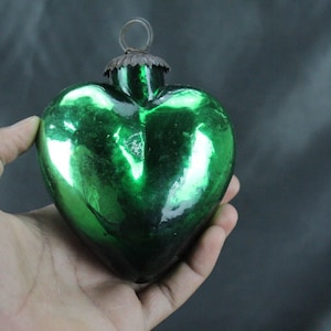 Antique Kugel Glass Ball Heart Shape Victorian Green Glass Christmas Decorative