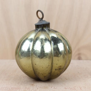 Antique German Kugel Glass Ball: Gold Mercury Pumpkin Shape, Christmas Decor