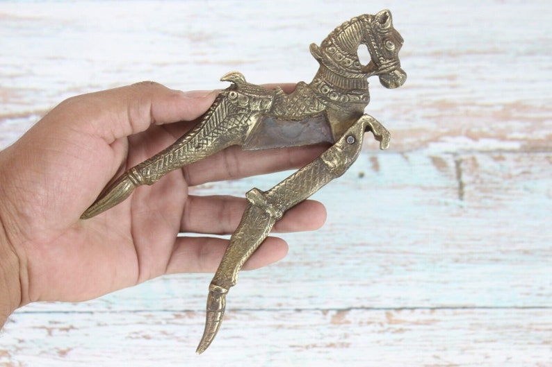 Vintage Brass Horse Nutcracker: Old World Decor Collectible image 4