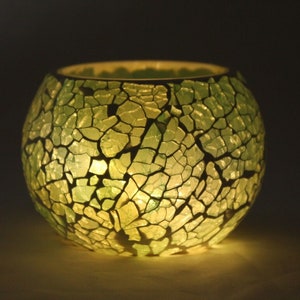 Handcrafted Arsenic Green Glass Tea Light Holder: Intricate Bowl Design