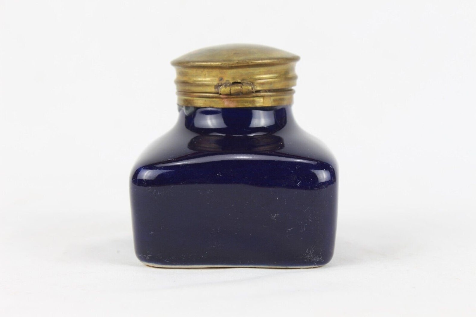 Antique Ceramic Inkwell: Handmade Dark Blue Indian Design, Brass Cap ...