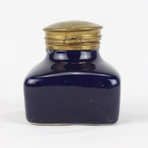 Antique Ceramic Inkwell: Handmade Dark Blue Indian Design, Brass Cap ...