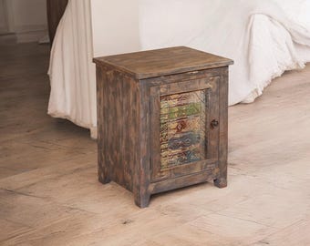 Handmade Reclaimed Wood Nightstand: Rustic Bedside Table with Door