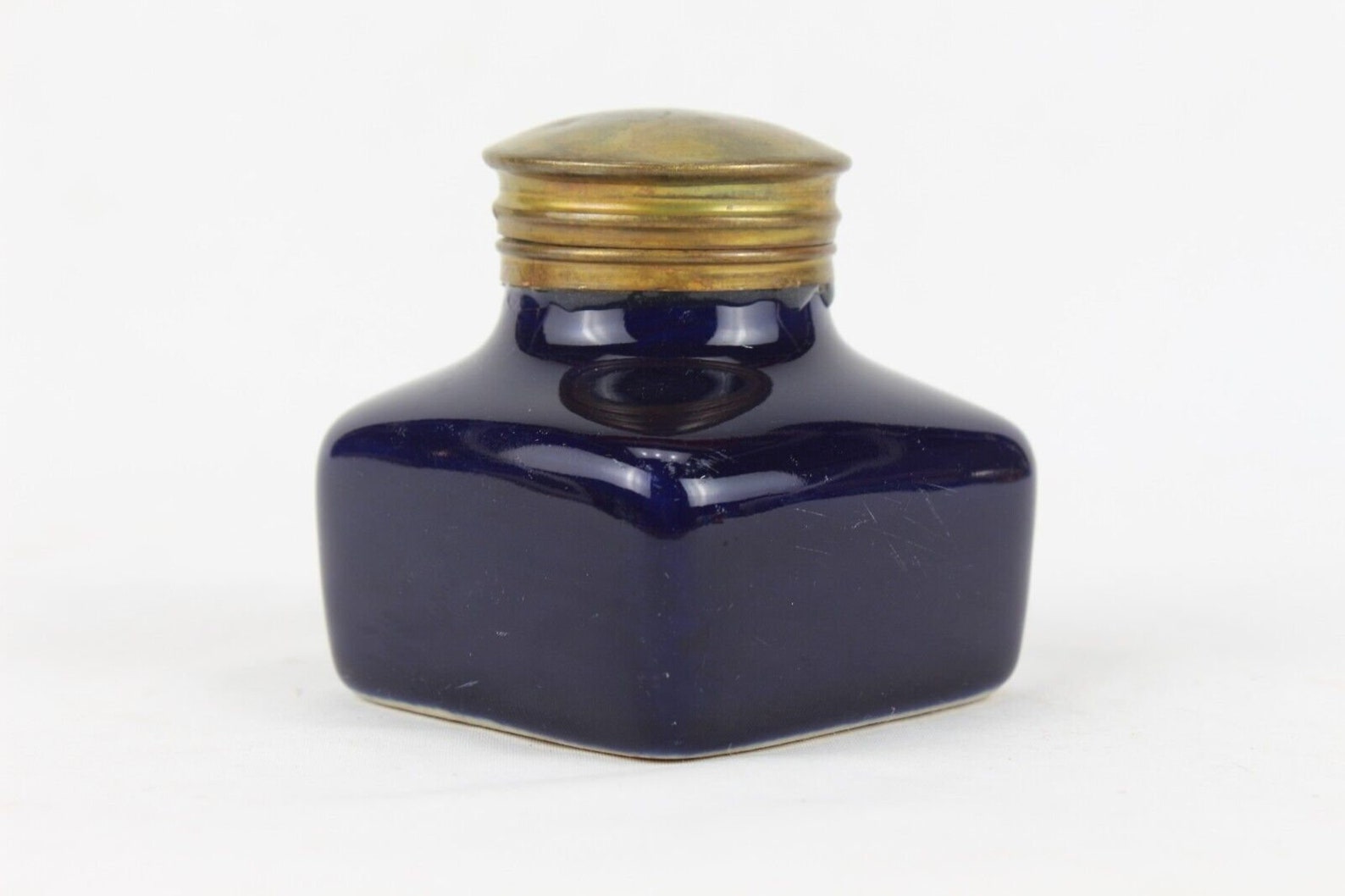 Antique Ceramic Inkwell: Handmade Dark Blue Indian Design, Brass Cap ...