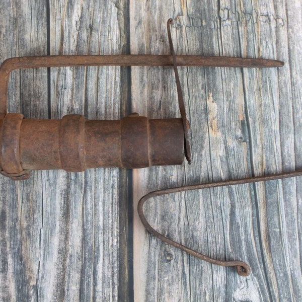 Old Antique Indian Hand Forged Iron Door Lock with Handcrafted Working Key