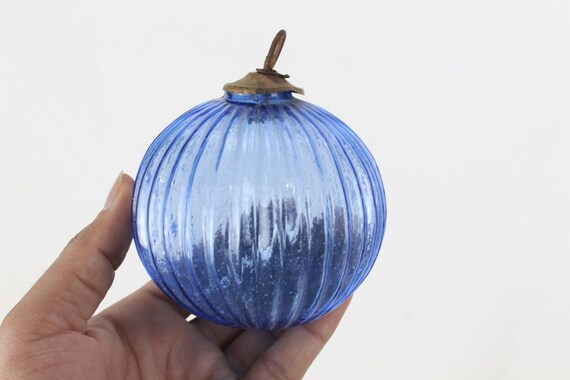 手作りガラス クーゲルボール クリスマスオーナメント - ブルー