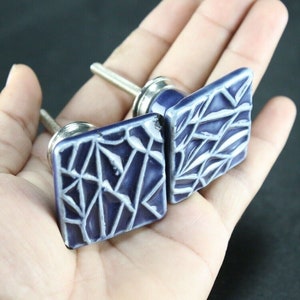 Blue Ceramic Square Knobs: Geometric Dresser Drawer Pulls - Set of 2 image 9