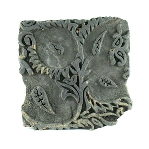 Indian Hand-Carved Wooden Printing Block: Old Textile Design, Collectible Stamp