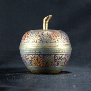 Vintage Handmade Brass Apple Shape Trinket Box - Indian Decorative Collectible