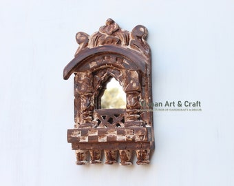 Wooden Carving Jharokha Rajasthani Style Hand-Carved Wooden Jharokha Small Wall Decor Wall Mounted | Indian Wall Frame Small - Brown