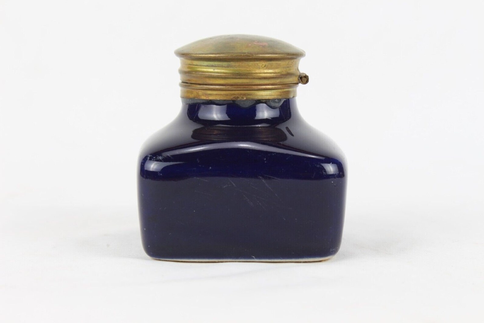 Antique Ceramic Inkwell: Handmade Dark Blue Indian Design, Brass Cap ...
