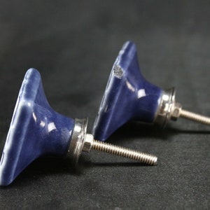 Blue Ceramic Square Knobs: Geometric Dresser Drawer Pulls - Set of 2 image 6