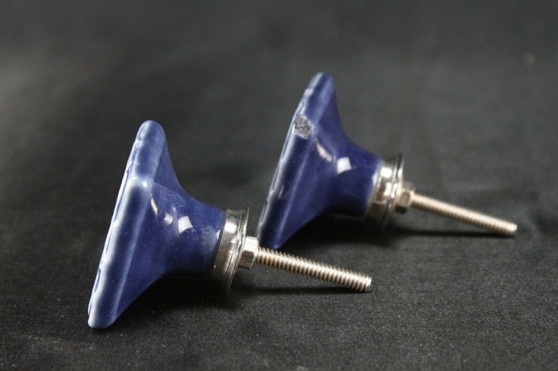 Blue Ceramic Square Knobs: Geometric Dresser Drawer Pulls - Set of 2 image 6