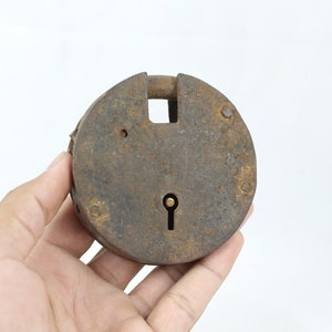 Antique Iron Lock: Small Round Non-Working Vintage Decor