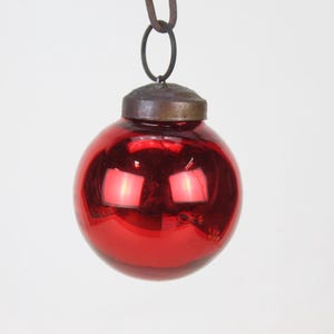 Vintage Red Glass Kugel Christmas Ornament - Shiny Red Sphere Decoration 3 Inch