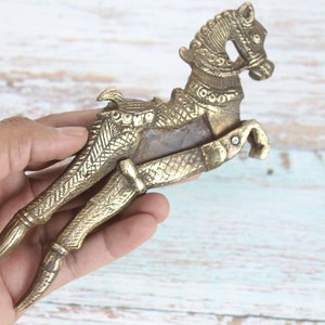 Vintage Brass Horse Nutcracker: Old World Decor Collectible image 2
