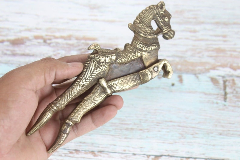 Vintage Brass Horse Nutcracker: Old World Decor Collectible image 2
