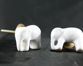 Elephant Shape Knob: Cabinet Dresser Drawer Pull, Kitchen Decorative, White, Set