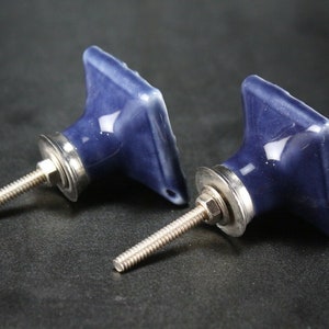 Blue Ceramic Square Knobs: Geometric Dresser Drawer Pulls - Set of 2 image 7