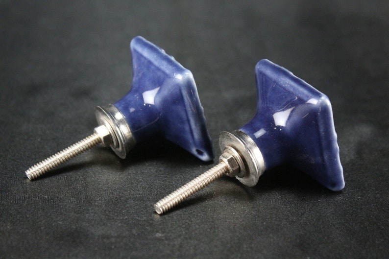Blue Ceramic Square Knobs: Geometric Dresser Drawer Pulls - Set of 2 image 7