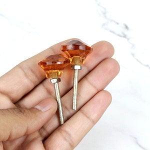 Vintage Victorian Amber Hand-Cut Glass Door Knobs - Set of 2 Small Knobs