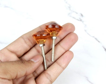 Vintage Victorian Amber Hand-Cut Glass Door Knobs - Set of 2 Small Knobs
