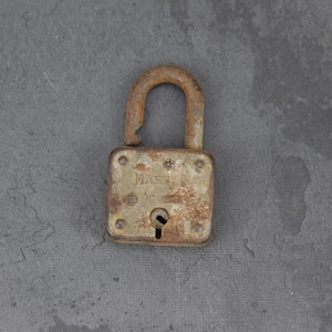 Antique Tiny Rusted Jammed Old Iron Lock - Vintage Decor Collectible Key Chain