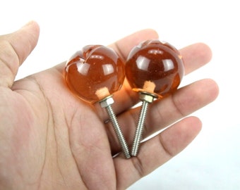 Vintage Style Glass Door Knobs: Orange Ball Hand Shaped Knobs Set 2 Pcs