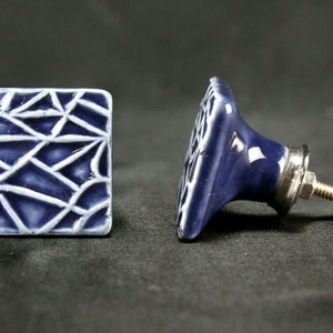 Blue Ceramic Square Knobs: Geometric Dresser Drawer Pulls - Set of 2 image 2