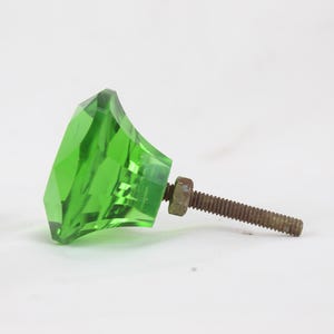 Vintage Emerald Green Glass Knob: Diamond Cut Drawer Pull