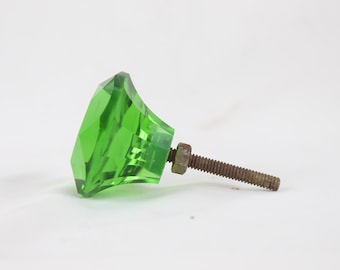 Vintage Emerald Green Glass Knob: Diamond Cut Drawer Pull