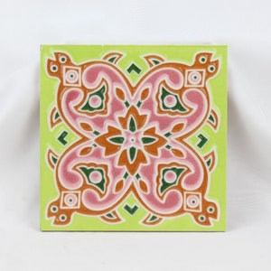 Traditional 5.9 Inch Blue Pottery Ceramic Tile with Embossed Moroccan Floral Art