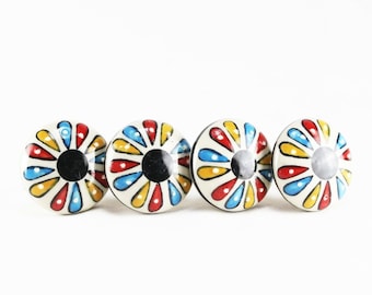 Vintage Ceramic Door Knob Set: Cupboard Cabinet Dresser Drawer Pulls - 4 Pcs