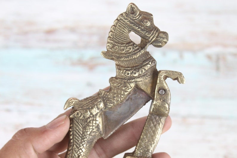 Vintage Brass Horse Nutcracker: Old World Decor Collectible image 6