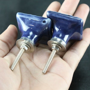 Blue Ceramic Square Knobs: Geometric Dresser Drawer Pulls - Set of 2 image 10